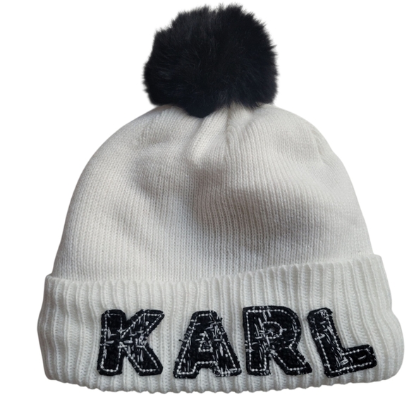 Karl Lagerfeld Accessories - NWT Karl Lagerfeld Unisex Beanie Snow Winter Hat With Faux Fur Pom Pom